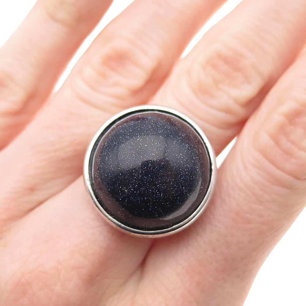 Tahara 925 Sterling Silver Vintage Real Goldstone Modernist Ring Size 9